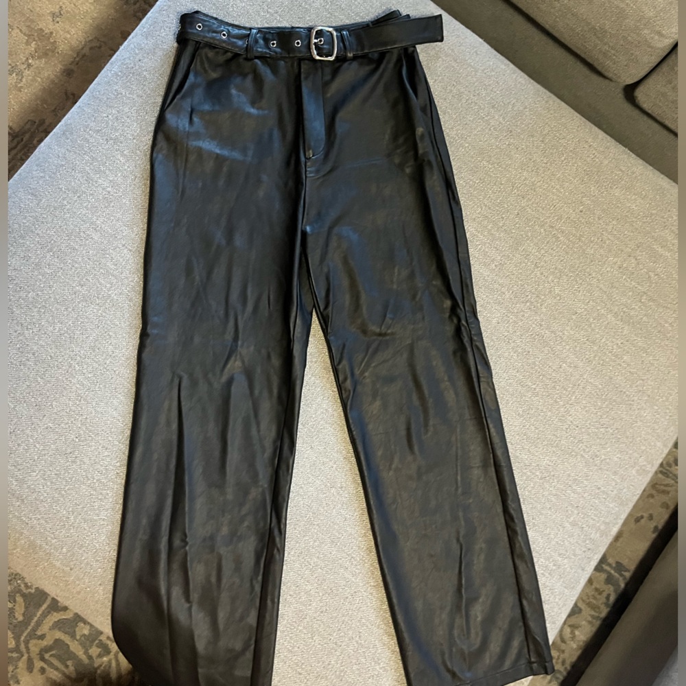 Black leather pants with belt